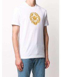 T-shirt à col rond brodé blanc Versace