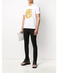 T-shirt à col rond brodé blanc Versace