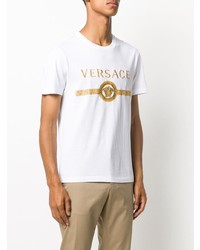 T-shirt à col rond brodé blanc Versace