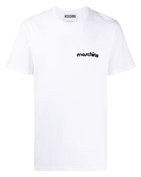 T-shirt à col rond brodé blanc Moschino