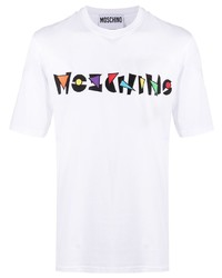 T-shirt à col rond brodé blanc Moschino