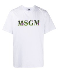 T-shirt à col rond brodé blanc MSGM