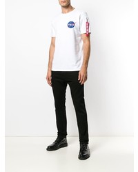 T-shirt à col rond brodé blanc Alpha Industries