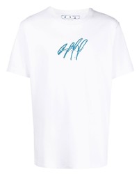 T-shirt à col rond brodé blanc Off-White