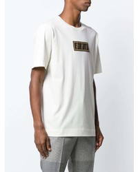 T-shirt à col rond brodé blanc Fendi