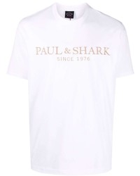 T-shirt à col rond brodé blanc Paul & Shark