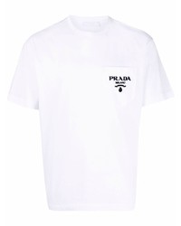 T-shirt à col rond brodé blanc Prada