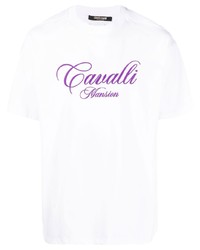 T-shirt à col rond brodé blanc Roberto Cavalli