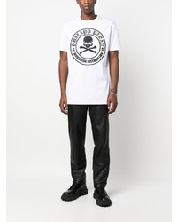 T-shirt à col rond brodé blanc Philipp Plein