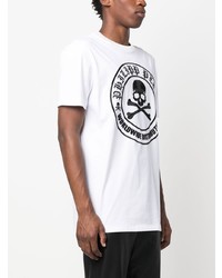 T-shirt à col rond brodé blanc Philipp Plein