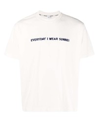 T-shirt à col rond brodé blanc Sunnei