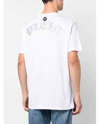 T-shirt à col rond brodé blanc Philipp Plein