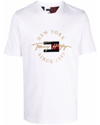 T-shirt à col rond brodé blanc Tommy Hilfiger