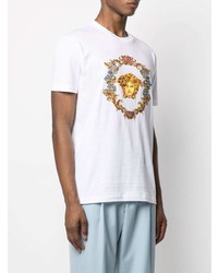 T-shirt à col rond brodé blanc Versace