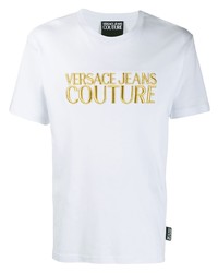 T-shirt à col rond brodé blanc VERSACE JEANS COUTURE