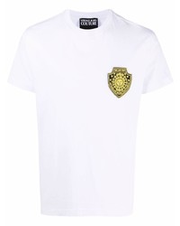 T-shirt à col rond brodé blanc VERSACE JEANS COUTURE