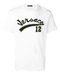 T-shirt à col rond brodé blanc Versace