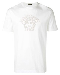 T-shirt à col rond brodé blanc Versace