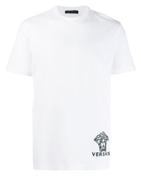 T-shirt à col rond brodé blanc Versace