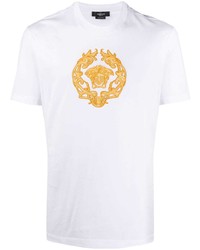 T-shirt à col rond brodé blanc Versace
