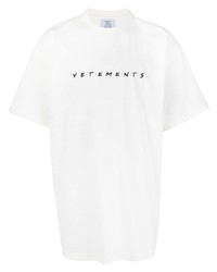 T-shirt à col rond brodé blanc Vetements