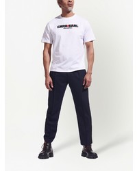 T-shirt à col rond brodé blanc Karl Lagerfeld