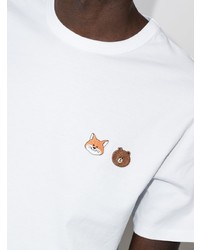 T-shirt à col rond brodé blanc MAISON KITSUNÉ