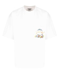 T-shirt à col rond brodé blanc YMC
