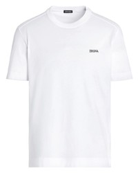 T-shirt à col rond brodé blanc Zegna