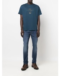 T-shirt à col rond brodé bleu canard Herno