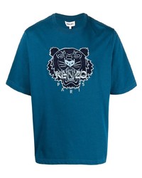 T-shirt à col rond brodé bleu canard Kenzo