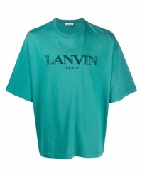 T-shirt à col rond brodé bleu canard Lanvin