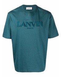 T-shirt à col rond brodé bleu canard Lanvin