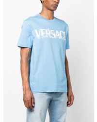 T-shirt à col rond brodé bleu clair Versace