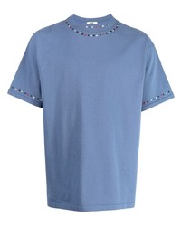 T-shirt à col rond brodé bleu clair Bode
