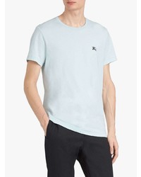 T-shirt à col rond brodé bleu clair Burberry