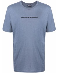 T-shirt à col rond brodé bleu clair Diesel