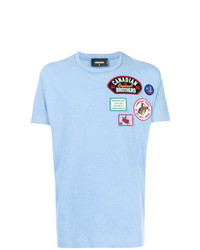 T-shirt à col rond brodé bleu clair DSQUARED2