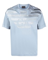 T-shirt à col rond brodé bleu clair Emporio Armani