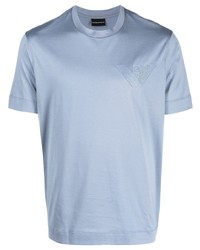 T-shirt à col rond brodé bleu clair Emporio Armani