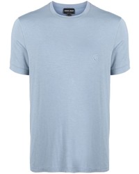 T-shirt à col rond brodé bleu clair Giorgio Armani
