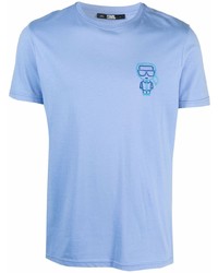 T-shirt à col rond brodé bleu clair Karl Lagerfeld