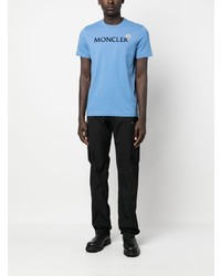 T-shirt à col rond brodé bleu clair Moncler