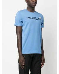 T-shirt à col rond brodé bleu clair Moncler