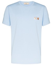 T-shirt à col rond brodé bleu clair MAISON KITSUNÉ