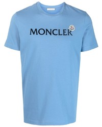 T-shirt à col rond brodé bleu clair Moncler