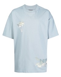 T-shirt à col rond brodé bleu clair Musium Div.