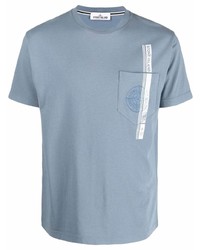 T-shirt à col rond brodé bleu clair Stone Island
