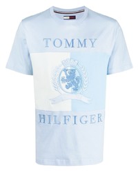 T-shirt à col rond brodé bleu clair Tommy Hilfiger