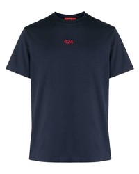 T-shirt à col rond brodé bleu marine 424